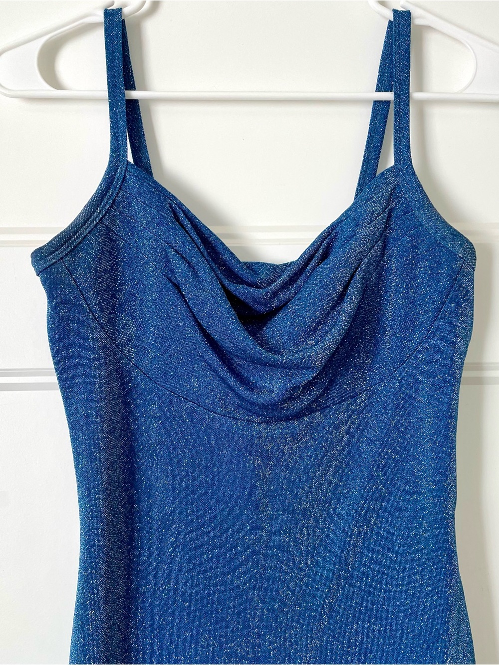 Blue Shimmer Cowl Neck Evening Maxi Dress Y2K